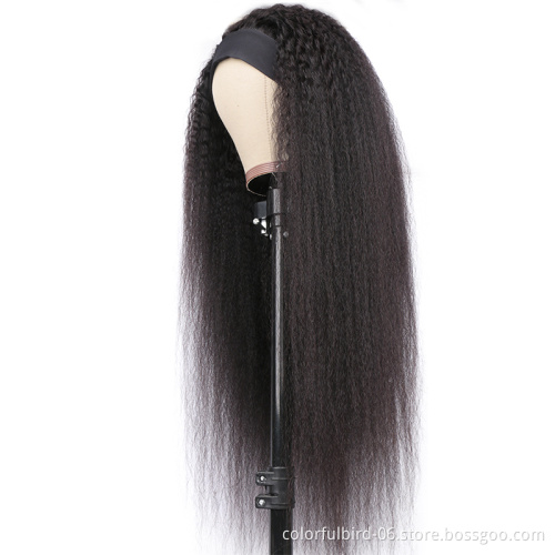 Kinky Straight Wig With Headband Attached 180% Brazilian Affordable Kinky Straight Headband Wig Human Hair Glueless Scarf Wig
